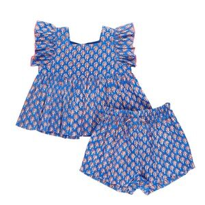 Pink Chicken Elsie 2 Piece Set in Blue Lisbon Ditsy, 3-6 months